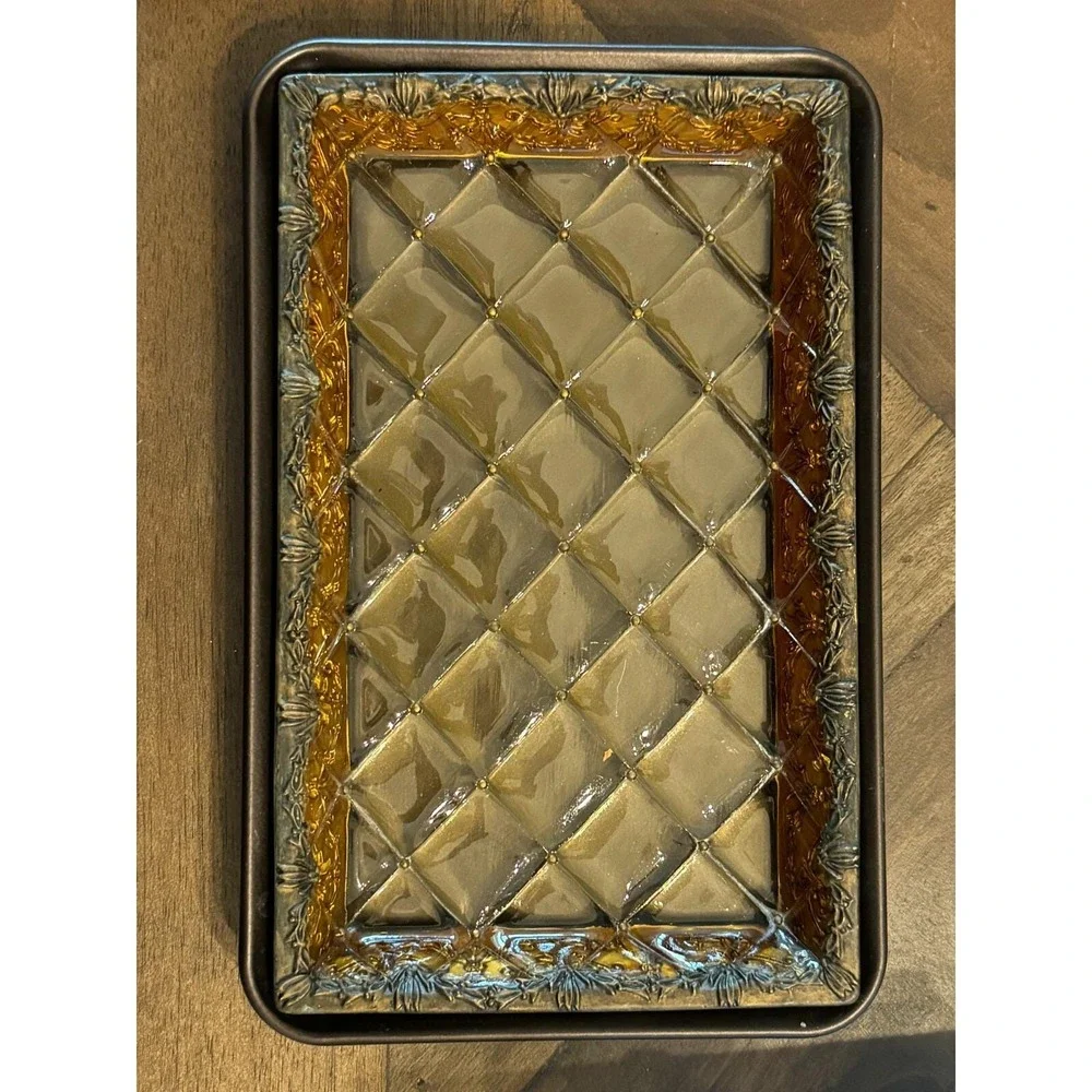Vintage Art Nouveau/Hollywood Regency/MCM Lucite Tray Quilted Faux Brass Trim